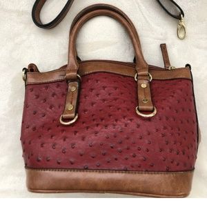 KELLY&KATIE cross body Cognac & Scarlet Ostrich-Embossed